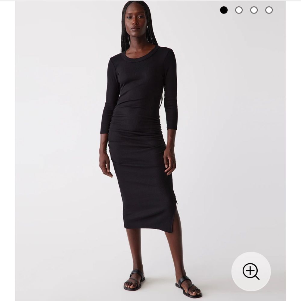 Nwt michael stars Christina Ribbed Midi Dress black quarter sleeve ruched